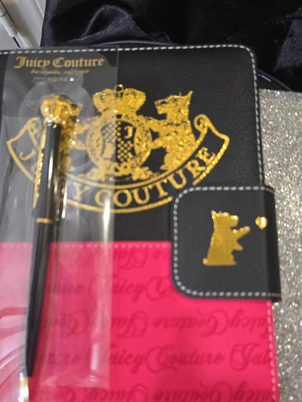 Juicy Couture Home Script Logo Scottie Dog Embossed Journal w/Crown Pen
